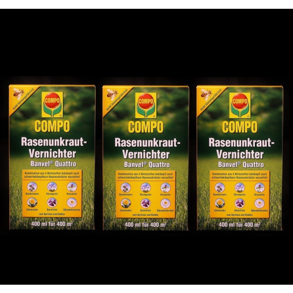 3 x Compo Rasenunkraut-Vernichter Banvel Quattro 400 ml