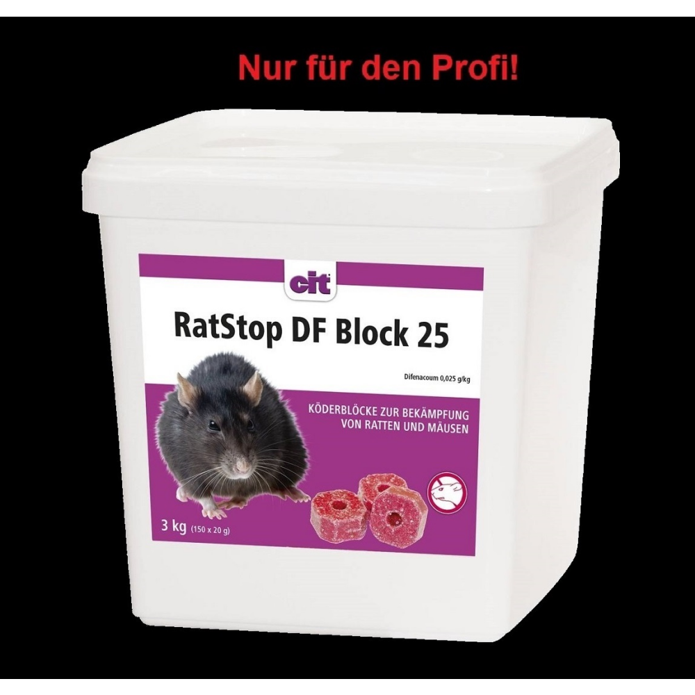 RatStop DF BLOCK 25, 3 kg (150 x 20 g-Blöcke) Difenacoum