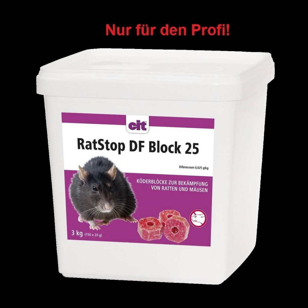 RatStop DF BLOCK 25, 3 kg (150 x 20 g-Blöcke) Difenacoum | Rattengift