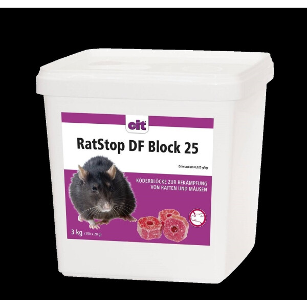 RatStop DF BLOCK 25, 3 kg (150 x 20 g-Blöcke) Difenacoum | Rattengift