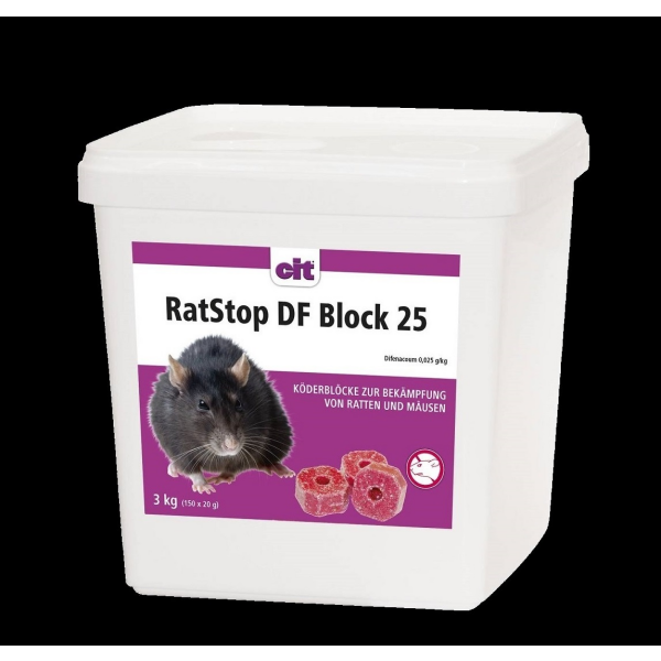 RatStop DF BLOCK 25, 3 kg (150 x 20 g-Blöcke) Difenacoum