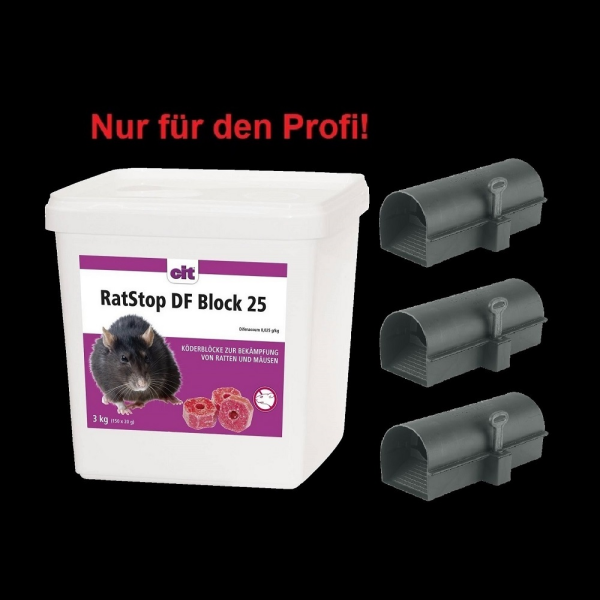 SET RatStop DF BLOCK 25 Difenacoum 3 kg + 3 K&ouml;derstationen BlocBox Alpha