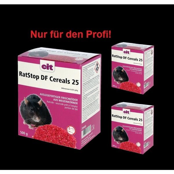 3 x RatStop DF Cereals 25 Difenacoum 500 g | Rattengift