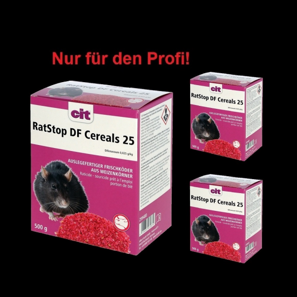 3 x RatStop DF Cereals 25 Difenacoum 500 g | Rattengift