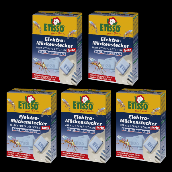 5 x Etisso Elektro-Mückenstecker forte NACHFÜLLPACK 24 Wirkstoffplättchen