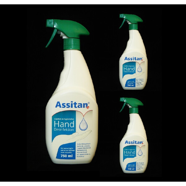 3 x Assitan e Liquidum HAND-Desinfektion 750 ml Pumpsprayflasche