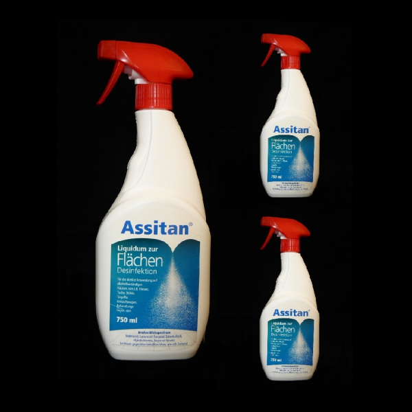 3 x Assitan Liquidum FLÄCHEN-Desinfektion 750 ml Pumpsprayflasche