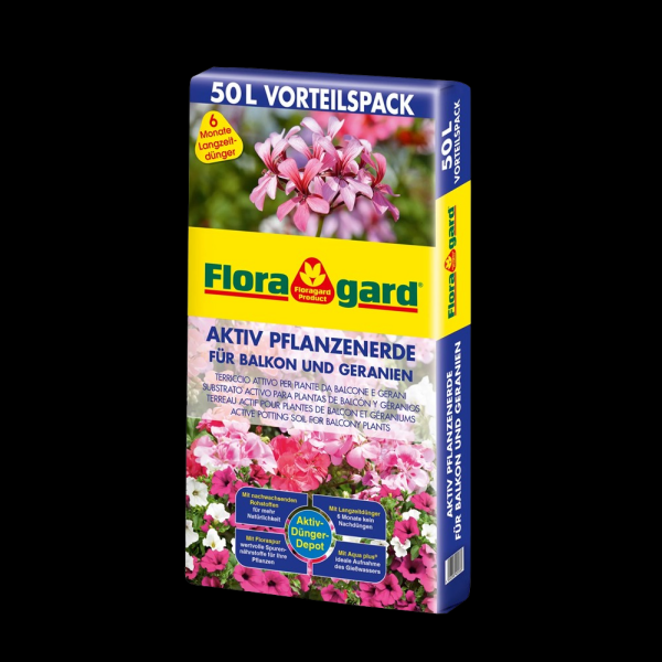 Floragard Aktiv Pflanzenerde für Balkon und Geranien Vorteilspack 50 L