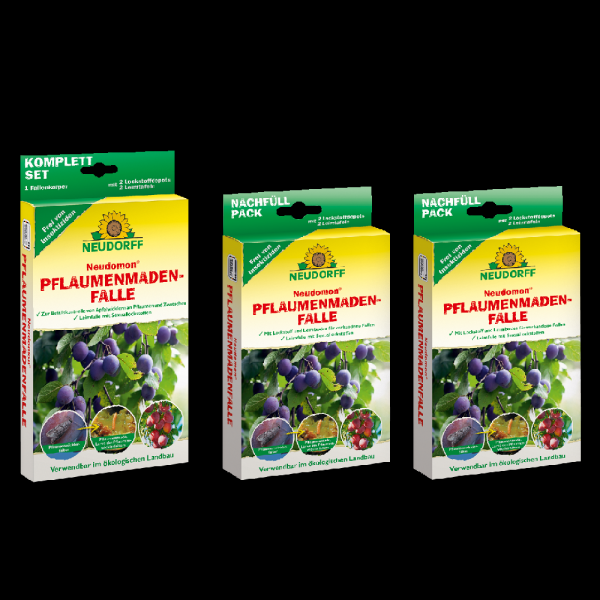 SET Neudorff Neudomon PflaumenmadenFalle KOMPLETT-SET + 2 Nachfüllpacks