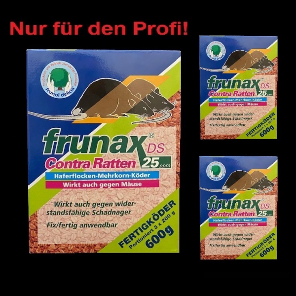 3 x frunax DS Contra Ratten 25ppm 600 g (3 x 200 g) | Rattengift